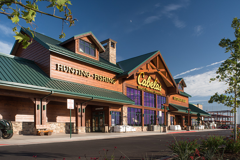 Front entrance of a Cabela’s retail store building architecture by SGA Design Group.