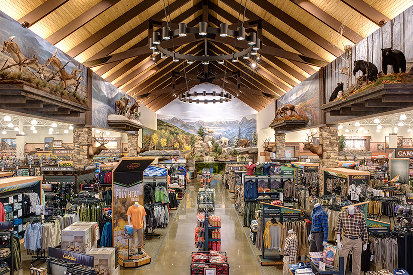 Sales floor of a Cabela’s retail store building designed by SGA Design Group.