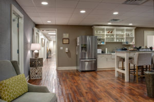 Kitchen of a Baby + Co health and wellness building designed by SGA Design Group.