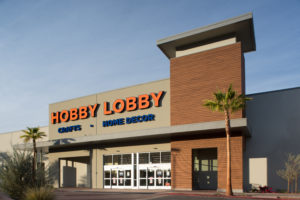 Front of a Hobby Lobby retail store building architecture by SGA Design Group.