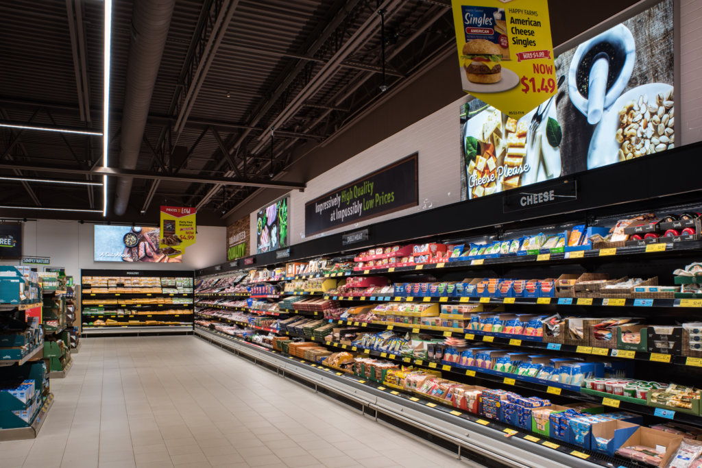 Interior of an Aldi Grocery store designed by SGA Design Group.